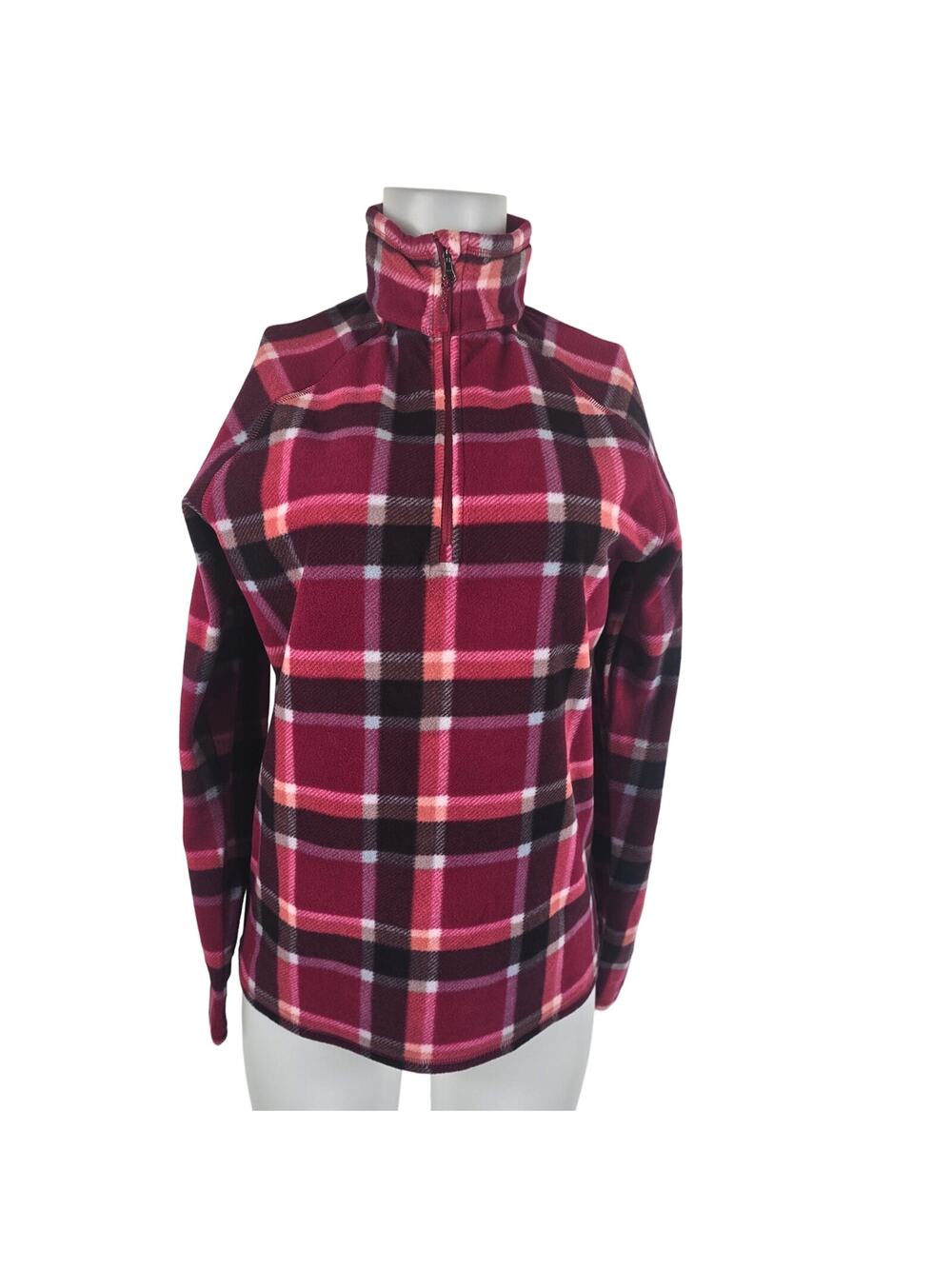 Eddie Bauer Beautiful Colors Red Pink Plaid Pullover 1/4 Zip Jacket Women's S